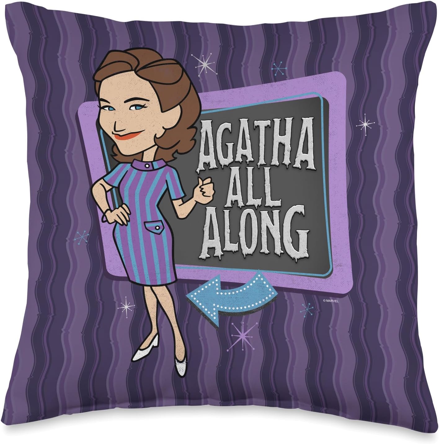 Marvel WandaVision Agatha All Along Purple Retro Throw Pillow