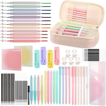 78 Pcs Aesthetic Stationery Set, Pink Pencil Case with Stationery Included, Exam Filled Pencil Case for Elementary Secondary College School Supplies