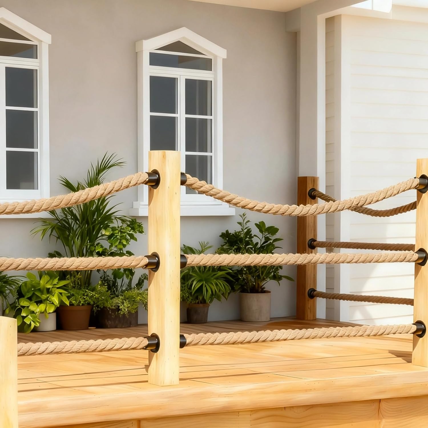 4 Pcs 304 Stainless Steel Rope Railing Bracket, 2 in Black Rope Support with Screws, Hemp Fencing Railing Kit for Deck, Marine, Garden