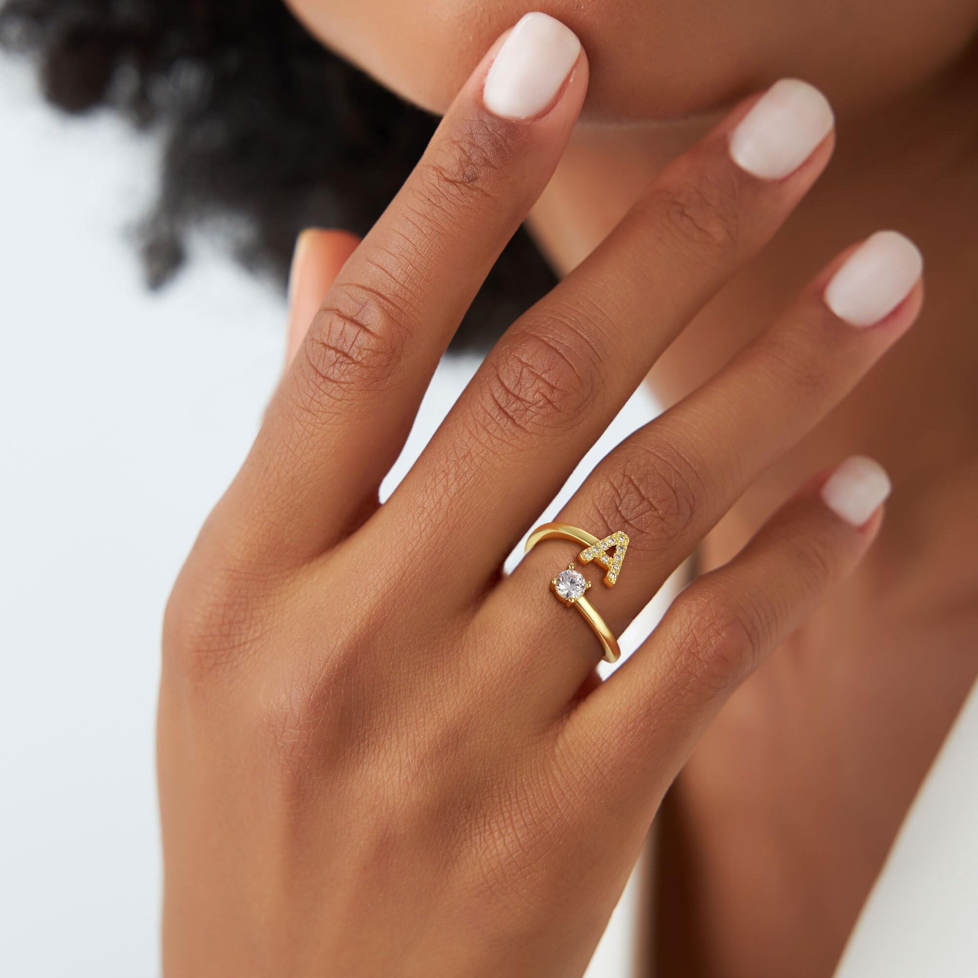 Ring Damen Gold, 14K Gold Vergoldet Ring mit Buchstaben Personalisiert Zirkonia Ringe Wasserfest Ringe Goldschmuck Valentinstag Geschenke für Frauen Freundin Mädchen
