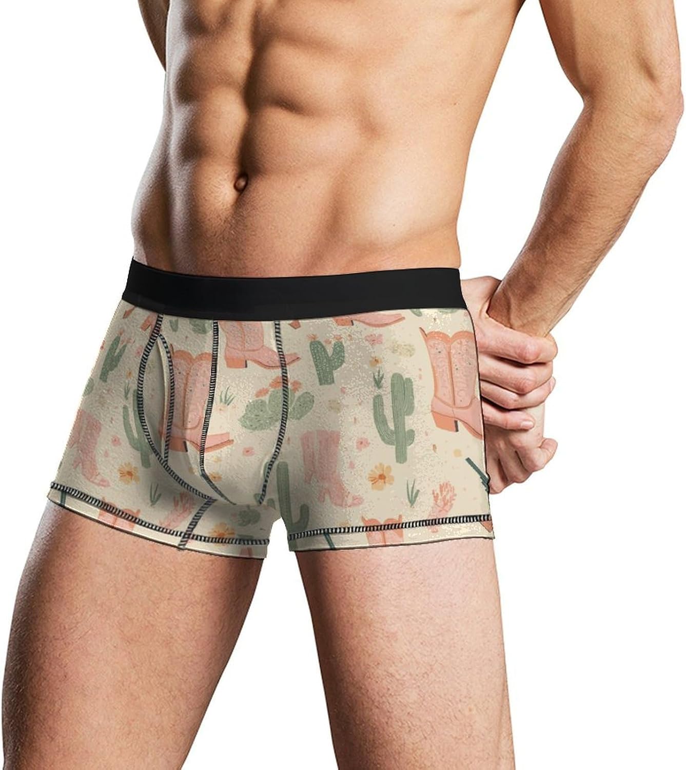 Boots And Cacti Novelty Men's Boxer Briefs Soft Breathable Underpants Trunks Stretch Underwear