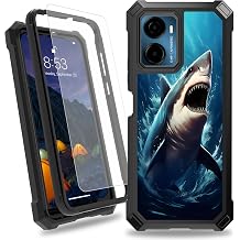 for Cricket Magic 2 5G 2024 U655AC/ATT Propel 2 5G U655AA Case,Heavy Duty Dual Layer Slim Shockproof Black Cover with Tempered Glass Screen Protector for Cricket Magic 2 5G,Shark in Sea