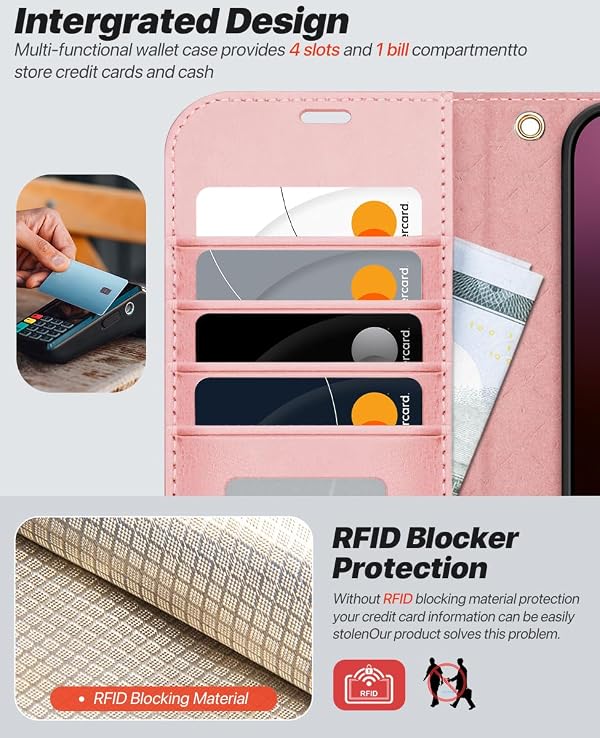 OCASE for iPhone 16 Pro Max Case Detachable Wallet Case with Card Holder, 2 in 1 Pu Leather Flip Folio with RFID Blocking Stand Wrist Strap Shockproof Phone Cover 6.9 Inch 2024, Light Pink by OCASE - Used condition - Image 5