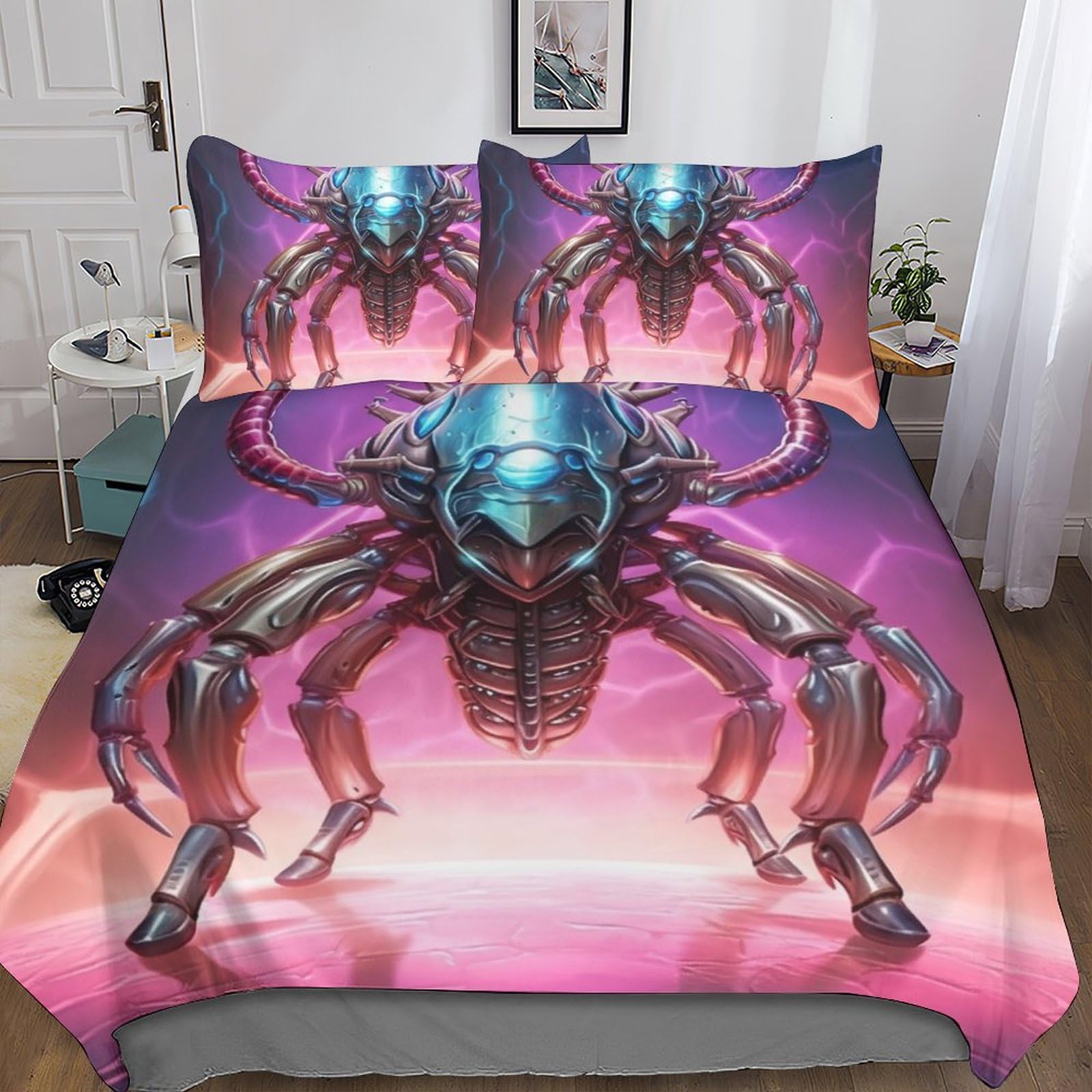 Parure de lit insectes en microfibre 3D housse de couette et taies d'oreiller motif scarabée