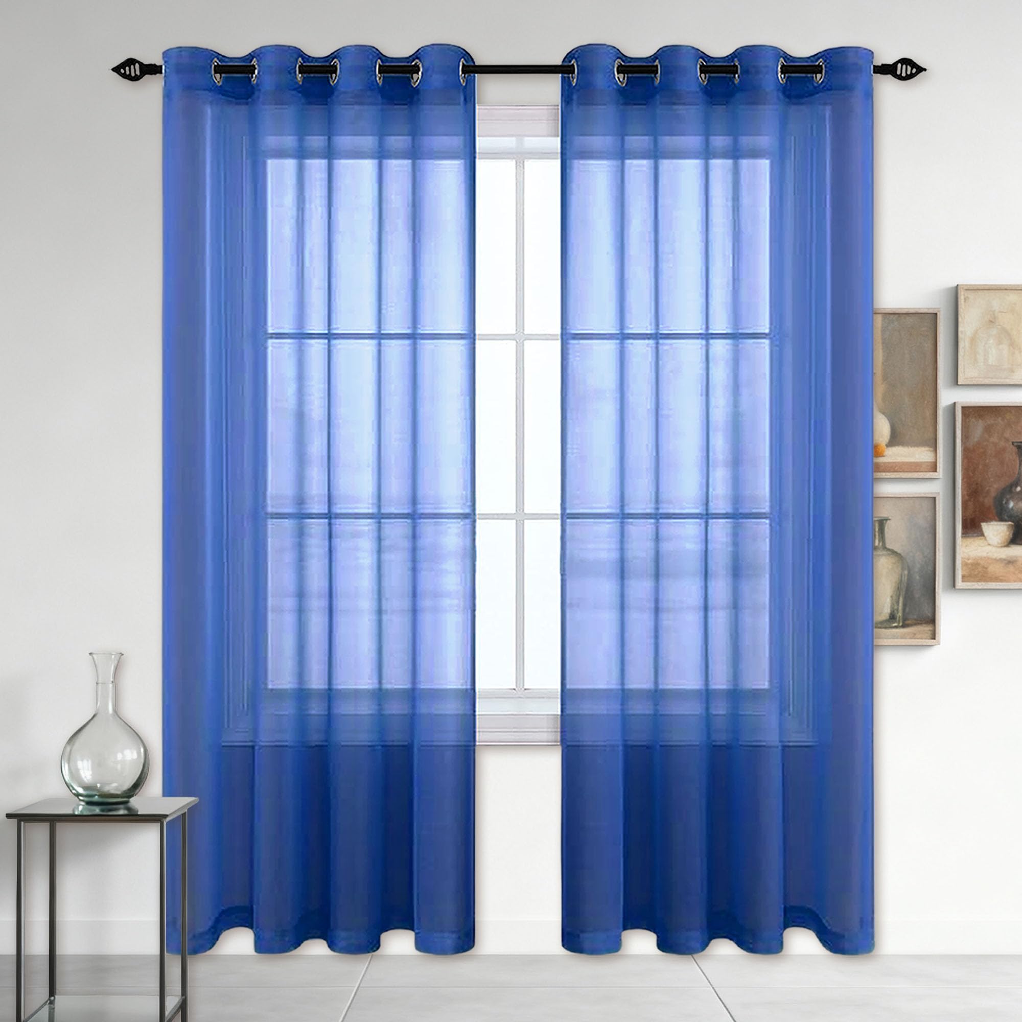 Rideaux voilage bleu foncé 440x220 anti-regard pour grand salon