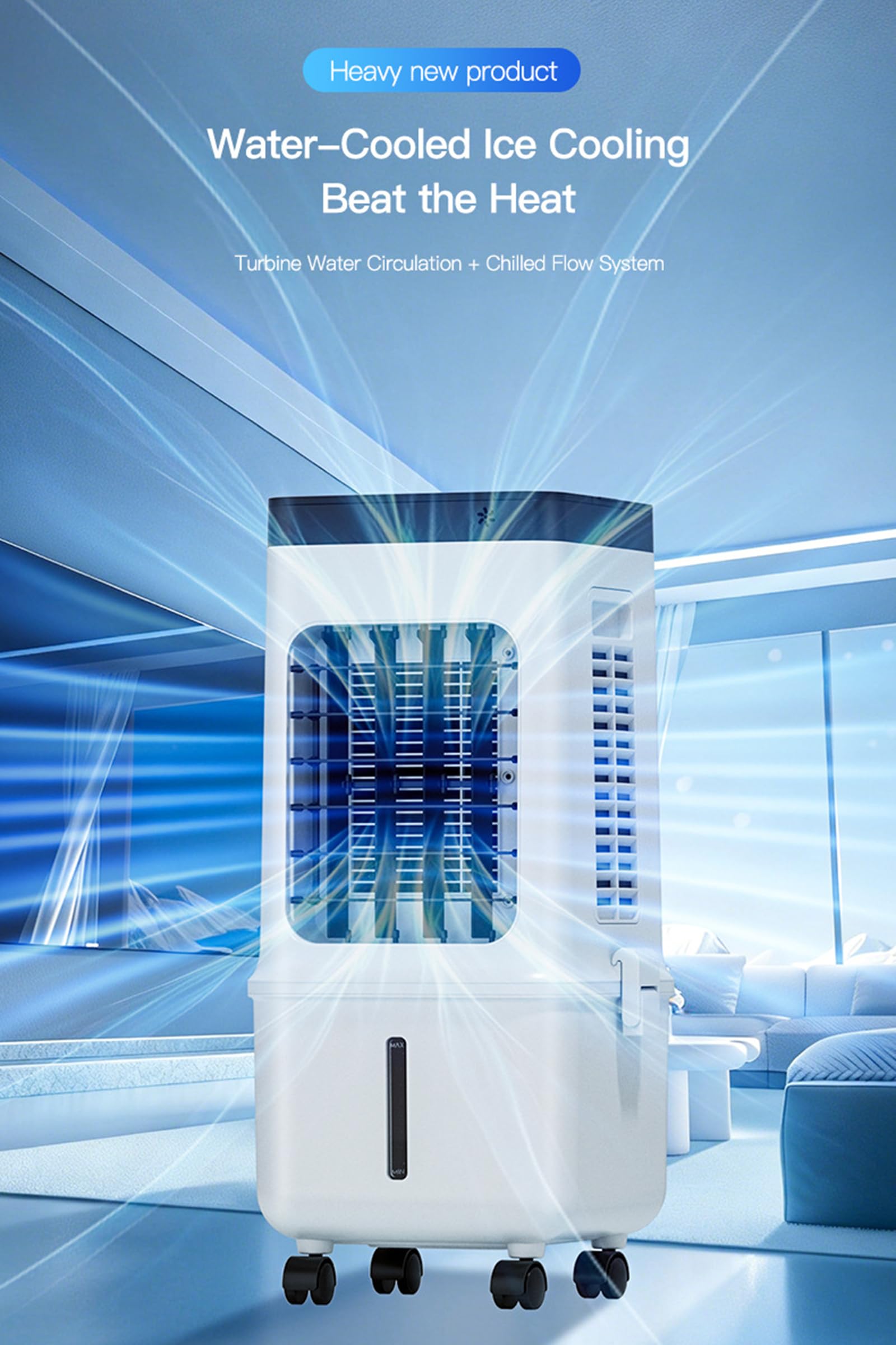 Ventilatore con raffreddamento ad acqua, portatile, senza tubo di scarico | Con telecomando, raffreddamento ad acqua, 11 l, 3 velocità, timer da 7,5 ore, per soggiorno, ufficio, camera da letto