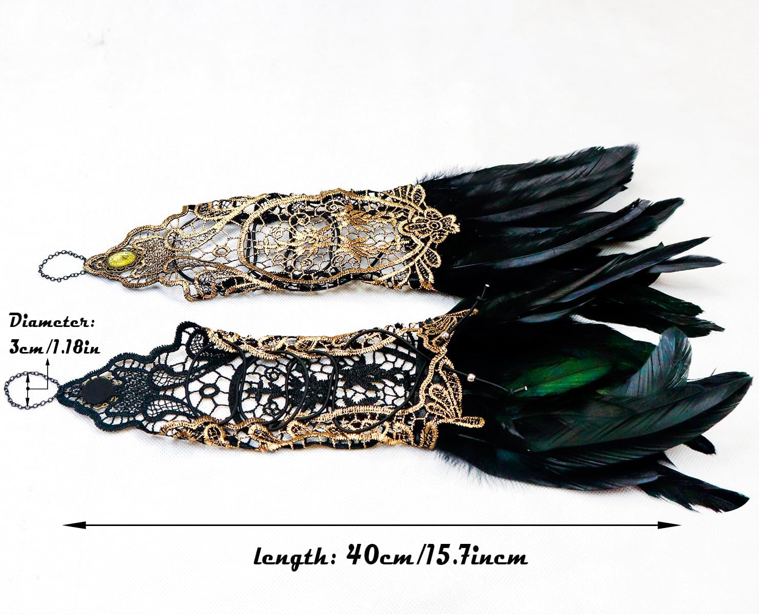L'VOW 2Pcs Gothic Black Lace Feather Long Gloves for Women Halloween Witch Costume Swan Wristband Cuff - Image 5