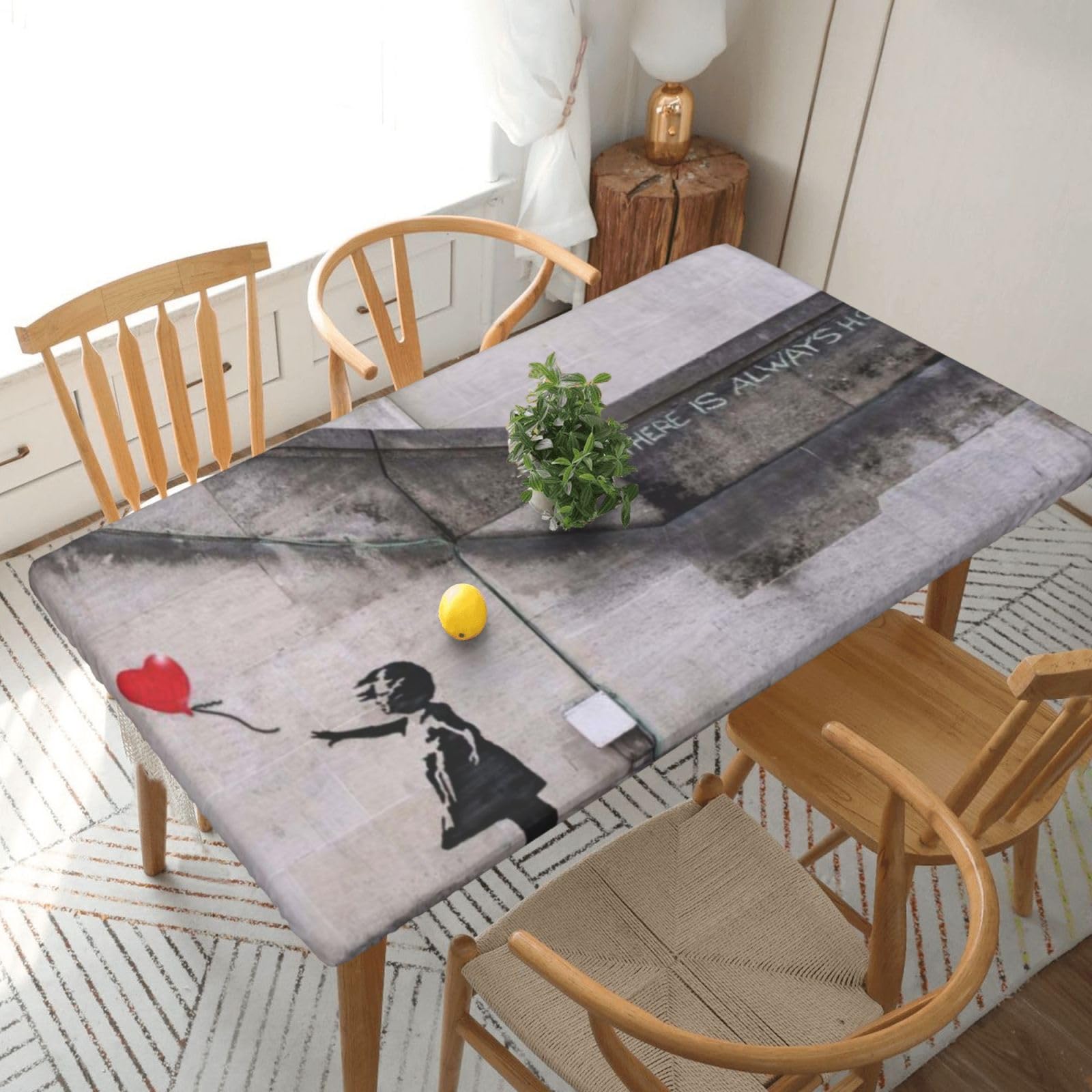 BNVSADC Girl with Balloons Printed 5FT Tablecloth Polyester Kitchen Water Resistant Table Cloth Dining Table Decoration Table Covers, 152x76 CM