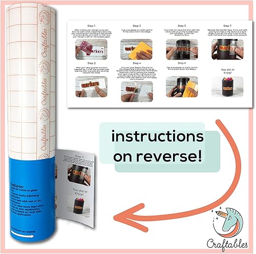 Miniatura 3 de Craftables Rollo de cinta de papel de transferencia de vinilo transparente con rejilla de alineación y papel de fácil liberación, cinta de