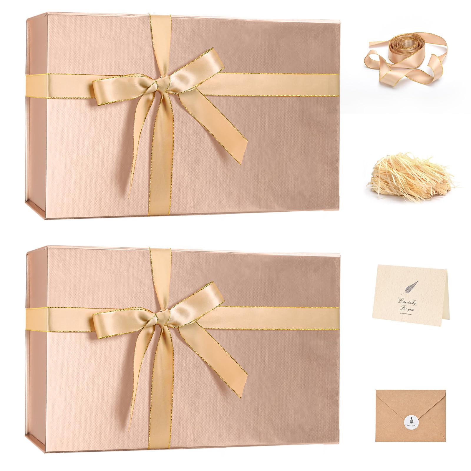 LIFELUM Rose Gold Magnetic Gift Box for Anniversary Presents, 14"x8.5"x4.5"