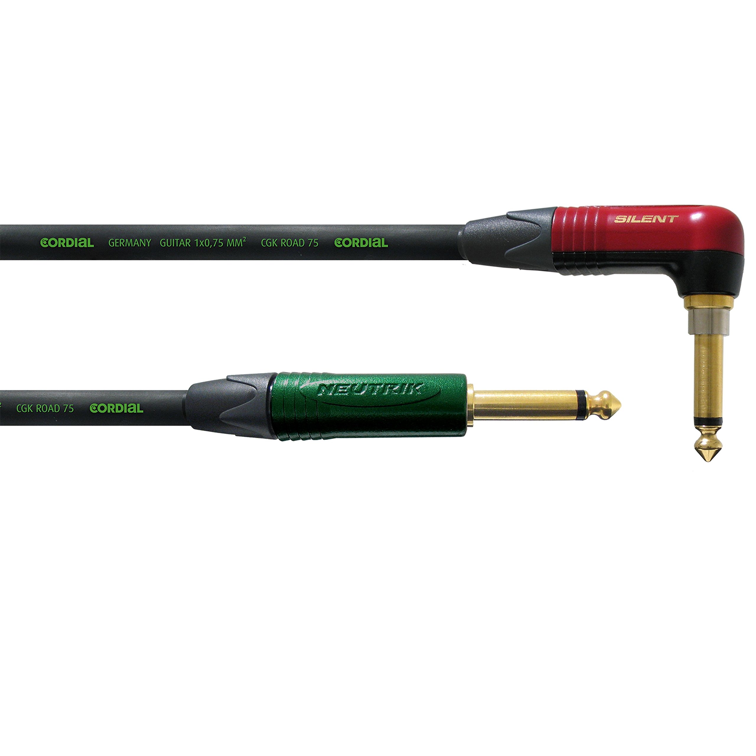 CORDIAL CABLES Gitarrenkabel Klinke/Klinke SILENT abgewinkelt Road - 6m INSTRUMENT KABEL Peak Silent