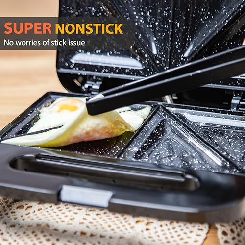 Miniatura 7 de Máquina para hacer gofres belgas y sándwiches con platos de cerámica súper antiadherentes, prensa Panini, tostadora para sándwiches, desayuno,