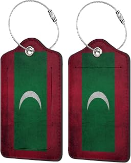 Maldives Maldivians Vintage Flag Luggage Tags for Suitcases,Leather Stainless Steel Loop Label Tag Identifiers Privacy Cover Id Label with for Men Women Girlstravel Bag Suitcase