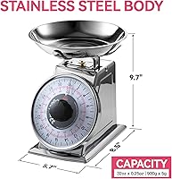 Vista 5 de Tada 2 Pound Precise Portions Analog Food Scale 32 Ounces Stainless Steel Mechanical Kitchen Scale Removable Bowl, Tare Function, Retro