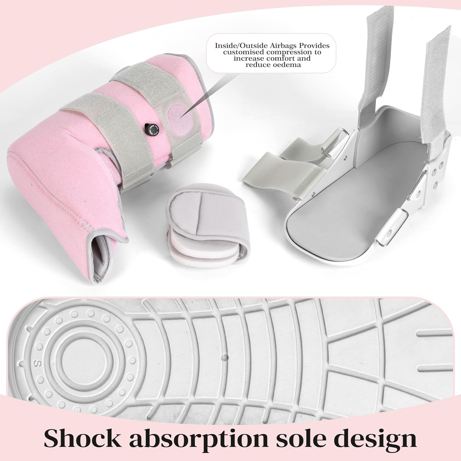 Medibot Medical Grade Fracture Boot - Adjustable Walking Cast for Foot & Ankle Injuries Secure Support for Broken Foot or Severe Sprain,Women's Medium,Grey & Light Pink,Fits women's Shoe Size 7-10'' - Image 10