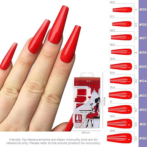 Miniatura 3 de Allkem - Uñas de presión de color solido, extra largas, estilo cónico, bailarina, cobertura total de uñas