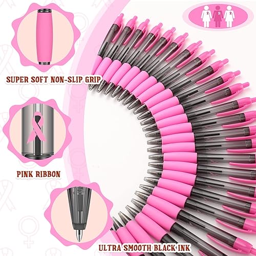 Miniatura 3 de Bolígrafo retráctil de gel con cinta rosa, tinta negra, rosa, punta fina, concientización sobre el cáncer de mama, bolígrafos rosados para la