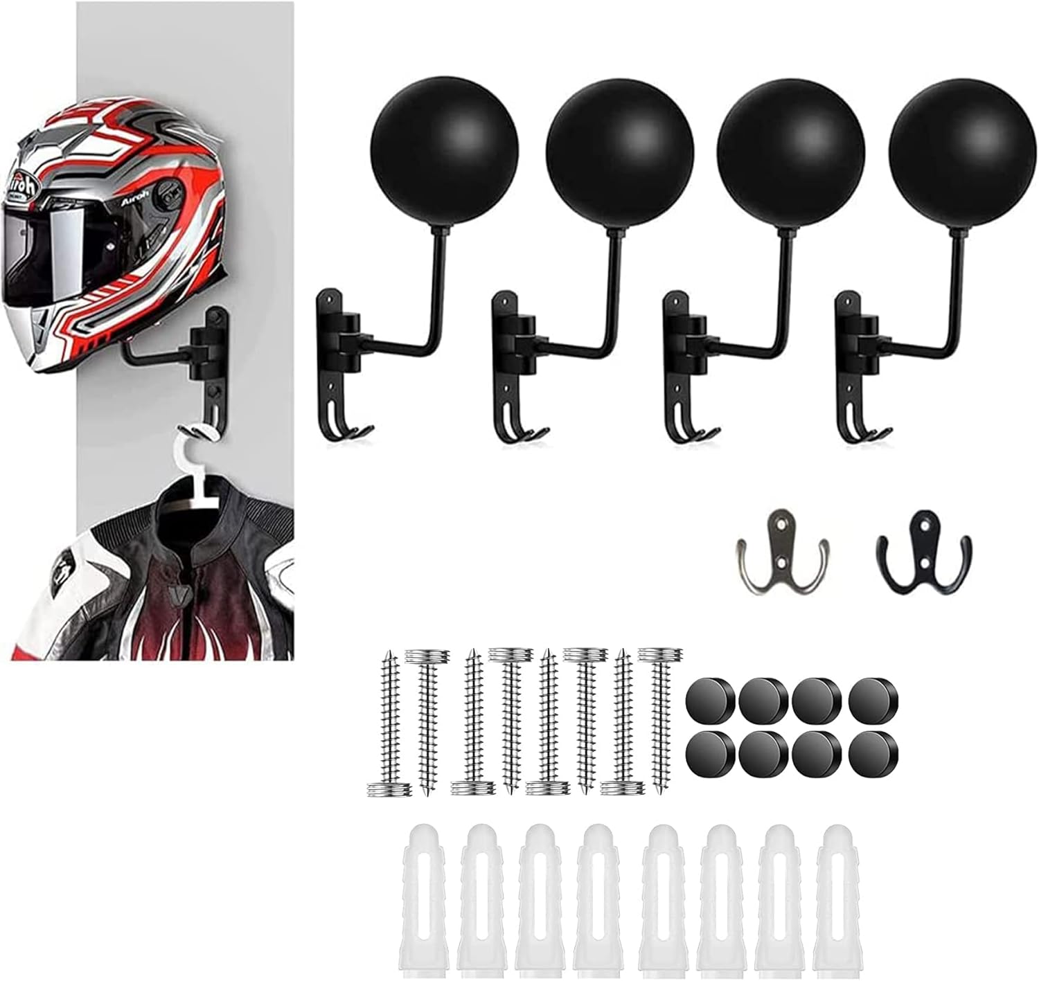 ROAR STRAWESOME (4 Pack) Spherical Motorcycle Helmet Rack Wall Mount & Jacket Hook (Multiple Bike Helmet Mounts) : Automotive