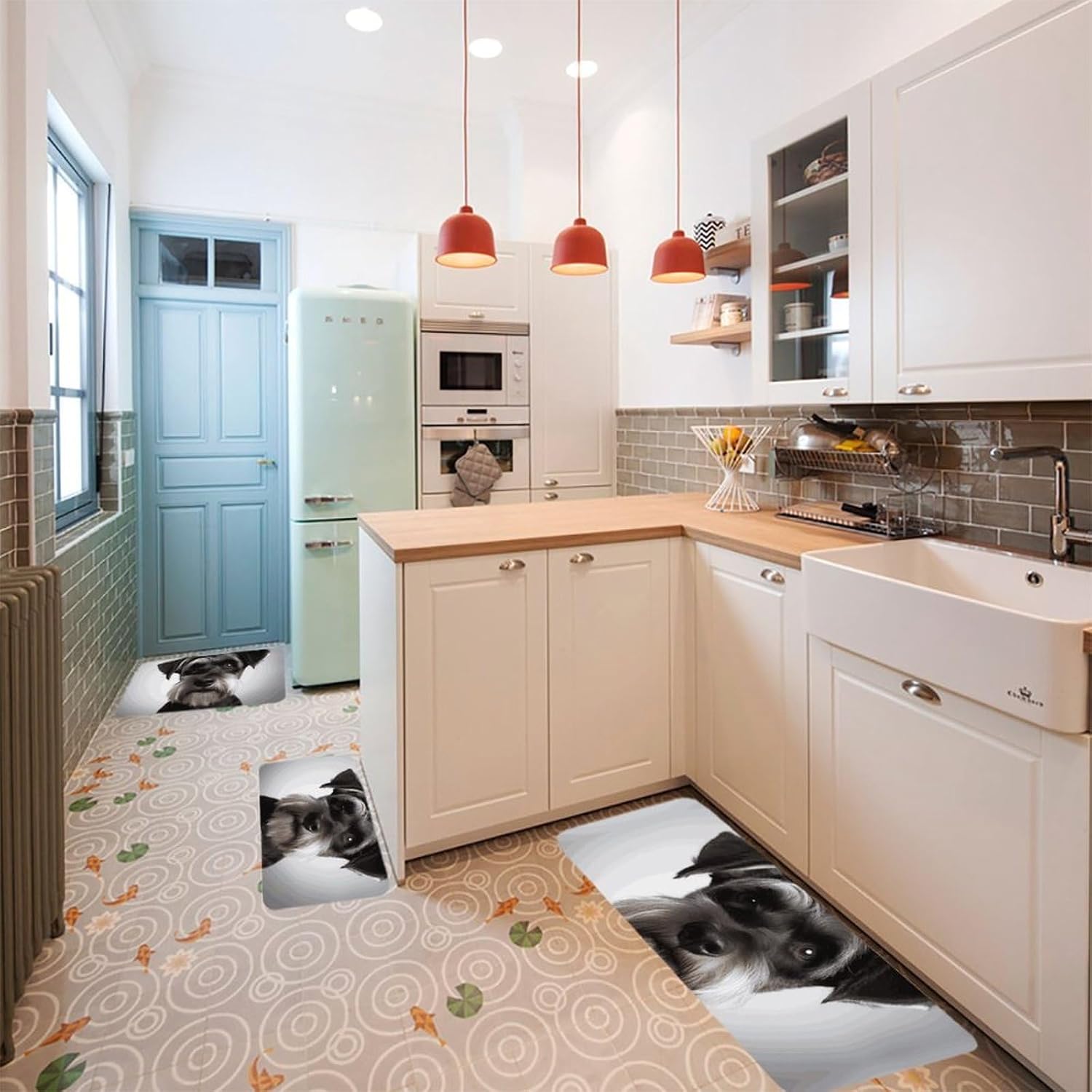 Cute Schnauzer Kitchen Mats for Floor 3 Pcs Kitchen Rugs