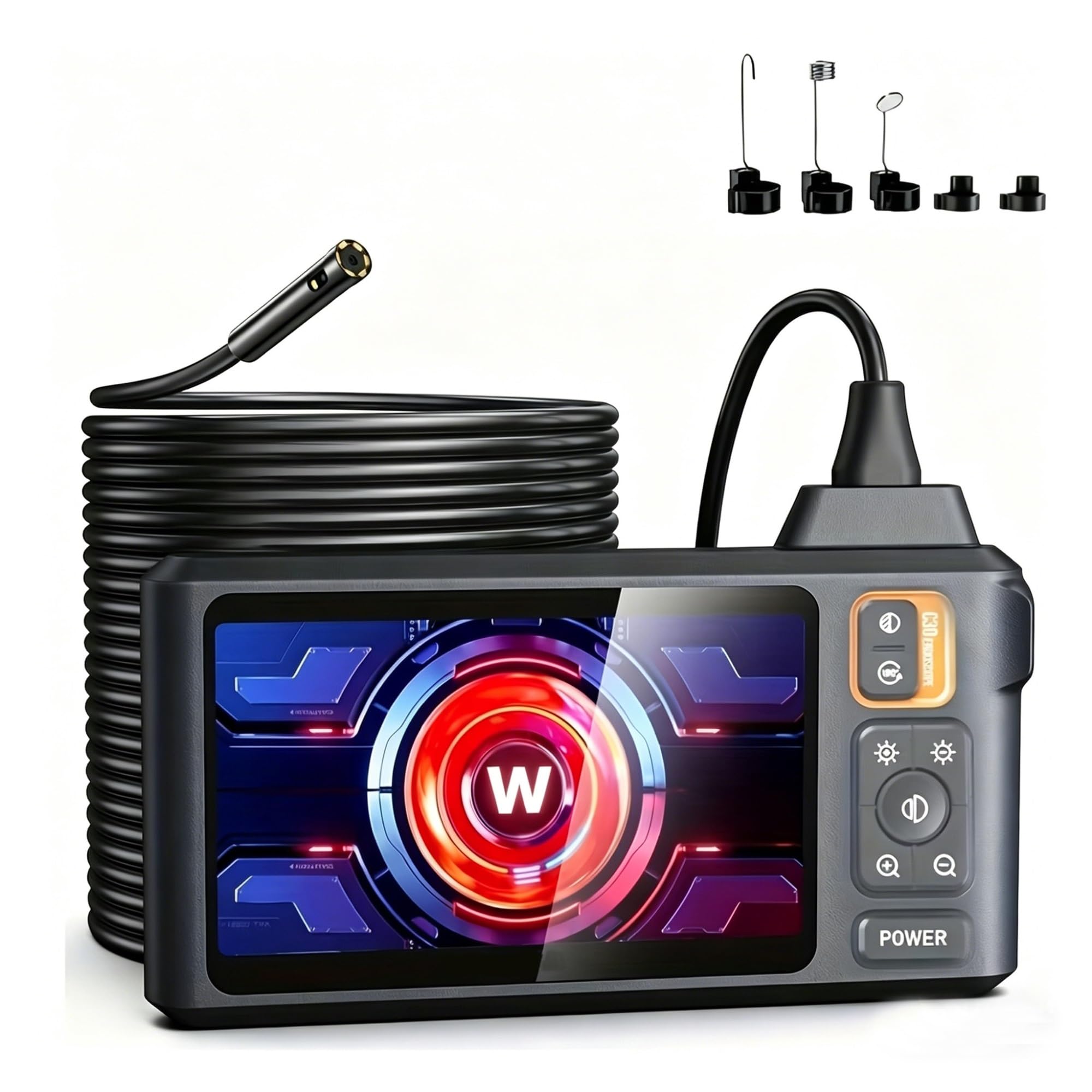 Cámara endoscópica de Doble Cabezal 1920P IP67 Resistente al Agua, Pantalla IPS de 4,3 Pulgadas, boroscopio de inspección de alcantarillado con Cable semirrígido de 16,4 pies(2M)