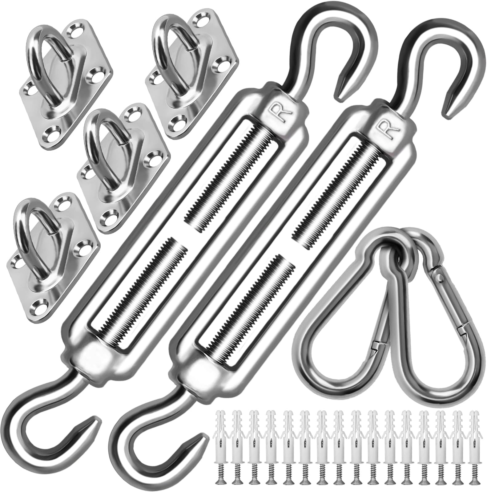 HYASIA Sun Shade Sail Hardware Kit 8 Inch for Rectangle & Triangle Shade Sail Install, Stainless Steel ShadeSail Fixing Accessories for Outdoor Patio Canopy Garden, Heavy Duty Awning Attachment 40 Set