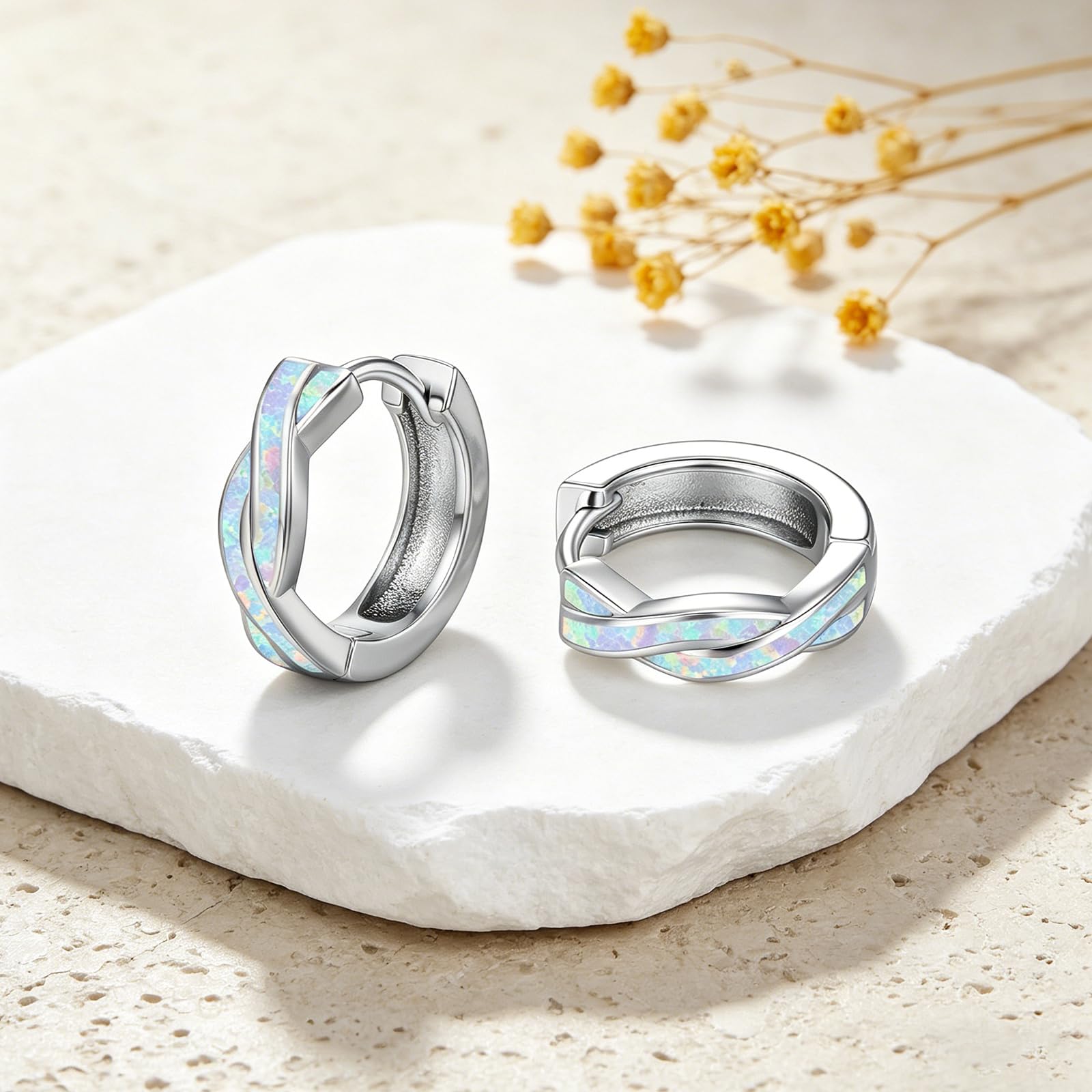 Muttertagsgeschenke für Mama Mehrfarbig Opal Ohrringe Creolen Silber 925 Klein Opal Schmuck Geschenke für Damen Frauen Mädchen