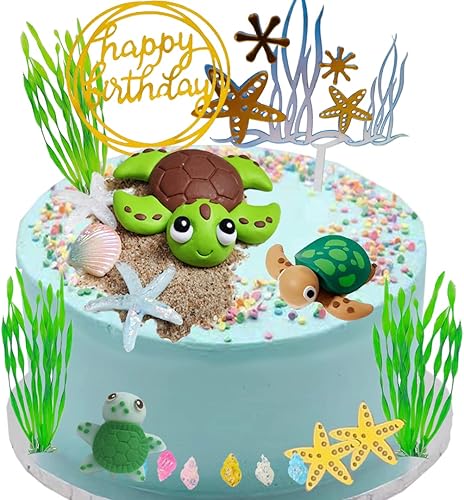 Miniatura 1 de Decoración de pastel de tortuga para baby shower con temática de mar oceánico y cumpleaños (3 decoraciones para pastel de tortuga)
