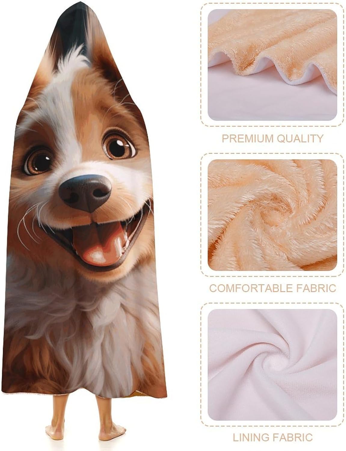 Cute Dog Wearable Hooded Blanket, Ultra Soft Arctic Velvet Cape Cloak Unisex - Cozy Wearable Blanket
