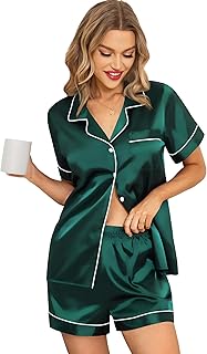 Leikar Silk Satin Pajama Sets For Women 2 Piece Button Down Pajama Bride Pajamas Sets Sleepwear Shorts Lounge Set