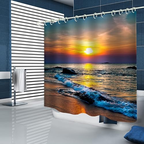 Miniatura 8 de El baño utiliza una cortina de ducha 3D con superficie de mar soleado, la bañera utiliza cortinas de ducha estándar de lujo y la cortina de ducha