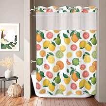 No Hook Shower Curtain,Farmhouse Lemon Orange Grapefruit Waterproof Shower Curtains for Bathroom with See Through Top Window,Summer Fruit Bath Curtains Hotel Luxury Decor,60"x72"