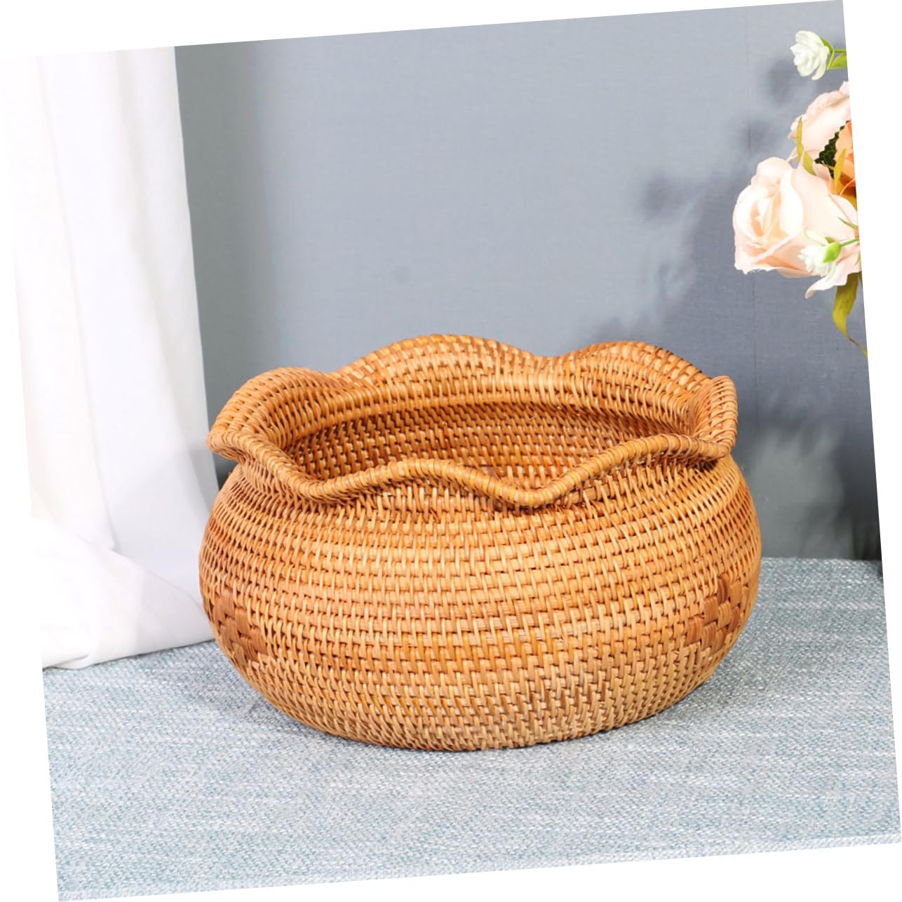 Abaodam Cesta Tejida de Fibras Naturales para Snacks y Frutas, Organizador Versátil para Escritorio y Hogar