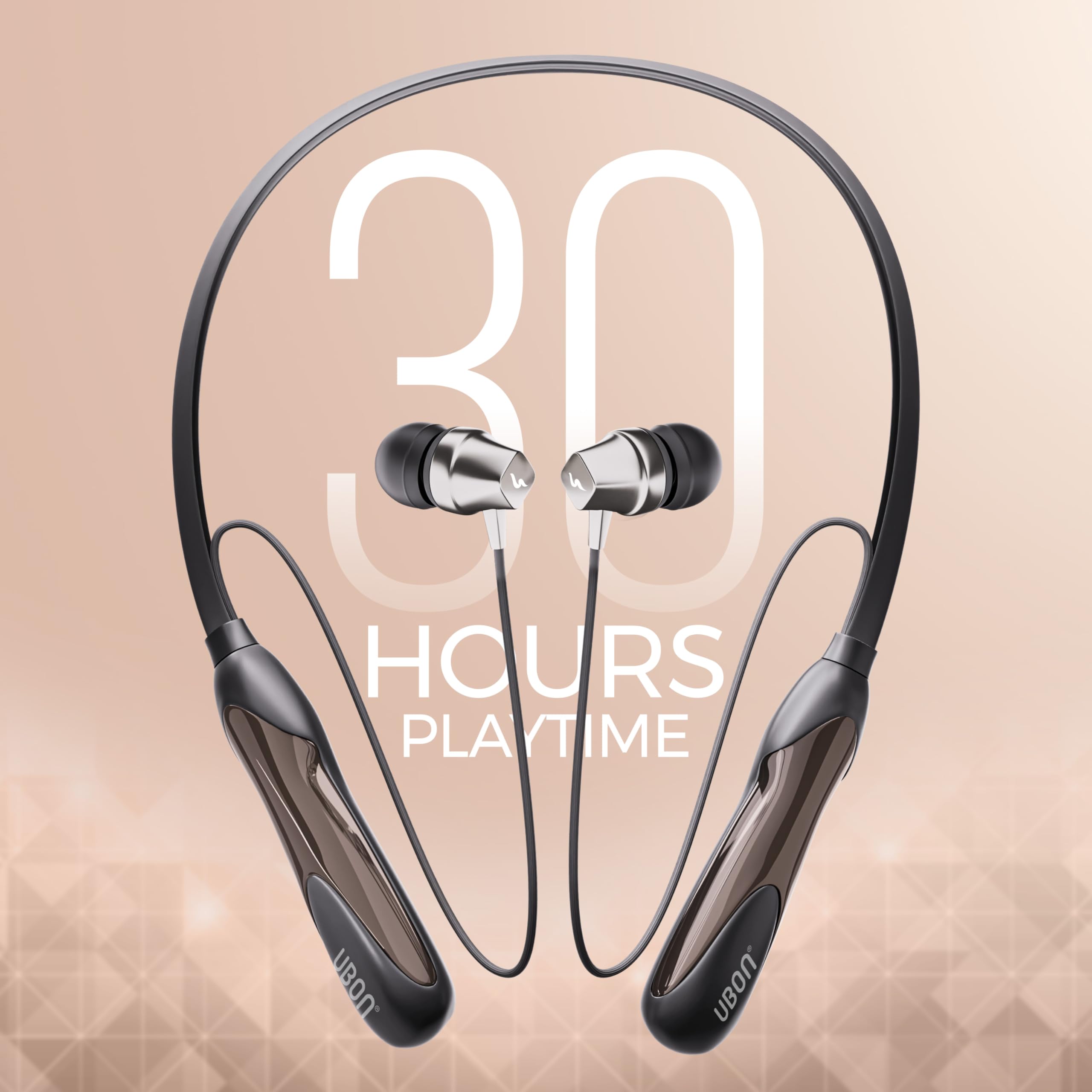 UBON U6 Series Wireless 30 Hrs Playback, Dual Pair, Fast Charge, Magnetic Buds, Bluetooth Neckband with Mic (Black) — Amazon image 3