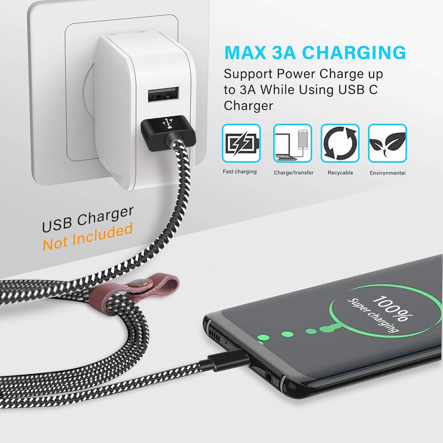 USB Type C Cable,TIAMAT 4 Pack Fast USB Type C Phone Charger Cord Compatible with Samsung Galaxy S10 S10+ S9 S8 Plus Note 9 8,LG V20 G5 G6 V30,HTC,Huawei,Google Pixel 3a XL,Moto X4/Z2,Nexus 6P 5X