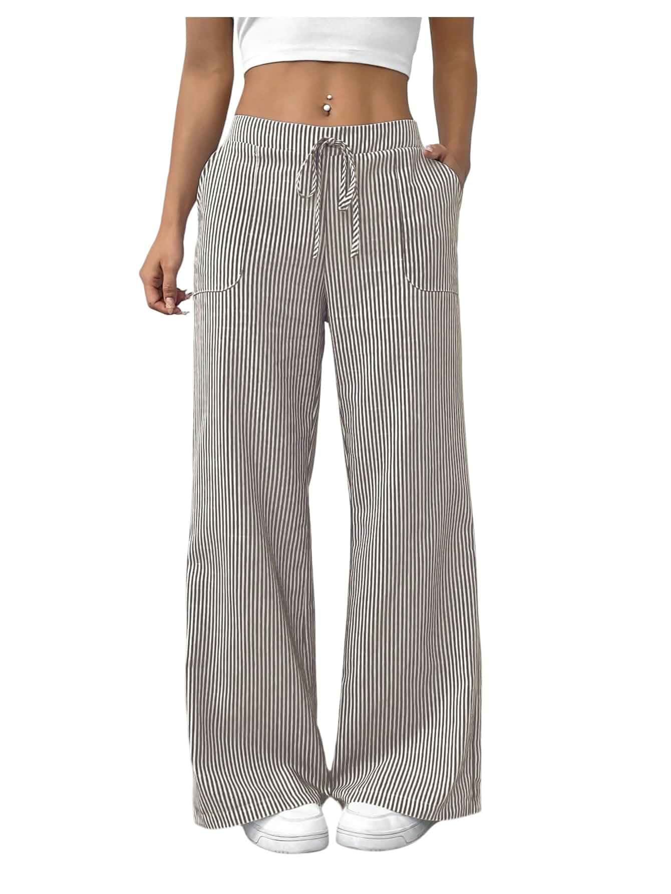 SHENHE Women's Striped Wide Leg Pants Elastic Waist Y2k Low Rise Loose Pants Trousers