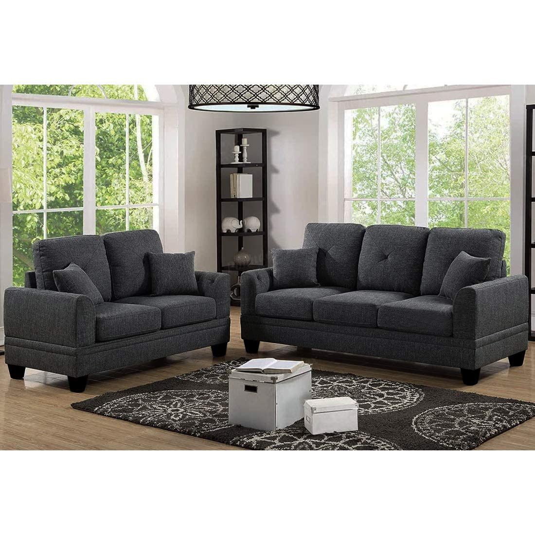 Mint Furniture - Brooks Fabric 5 Seater Sofa Set - Combination of 3 Seater Sofa & 2 Seater Sofa Set (Dark Grey)