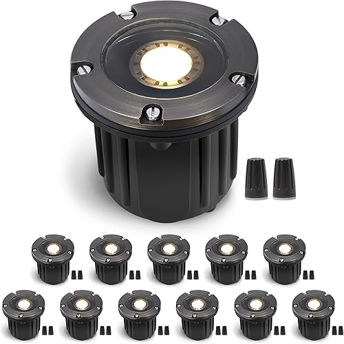 Luces de pozo de paisaje de latón, luces LED de bajo voltaje de 12 V, luces LED impermeables para jardín al aire libre, con cableado, bronce