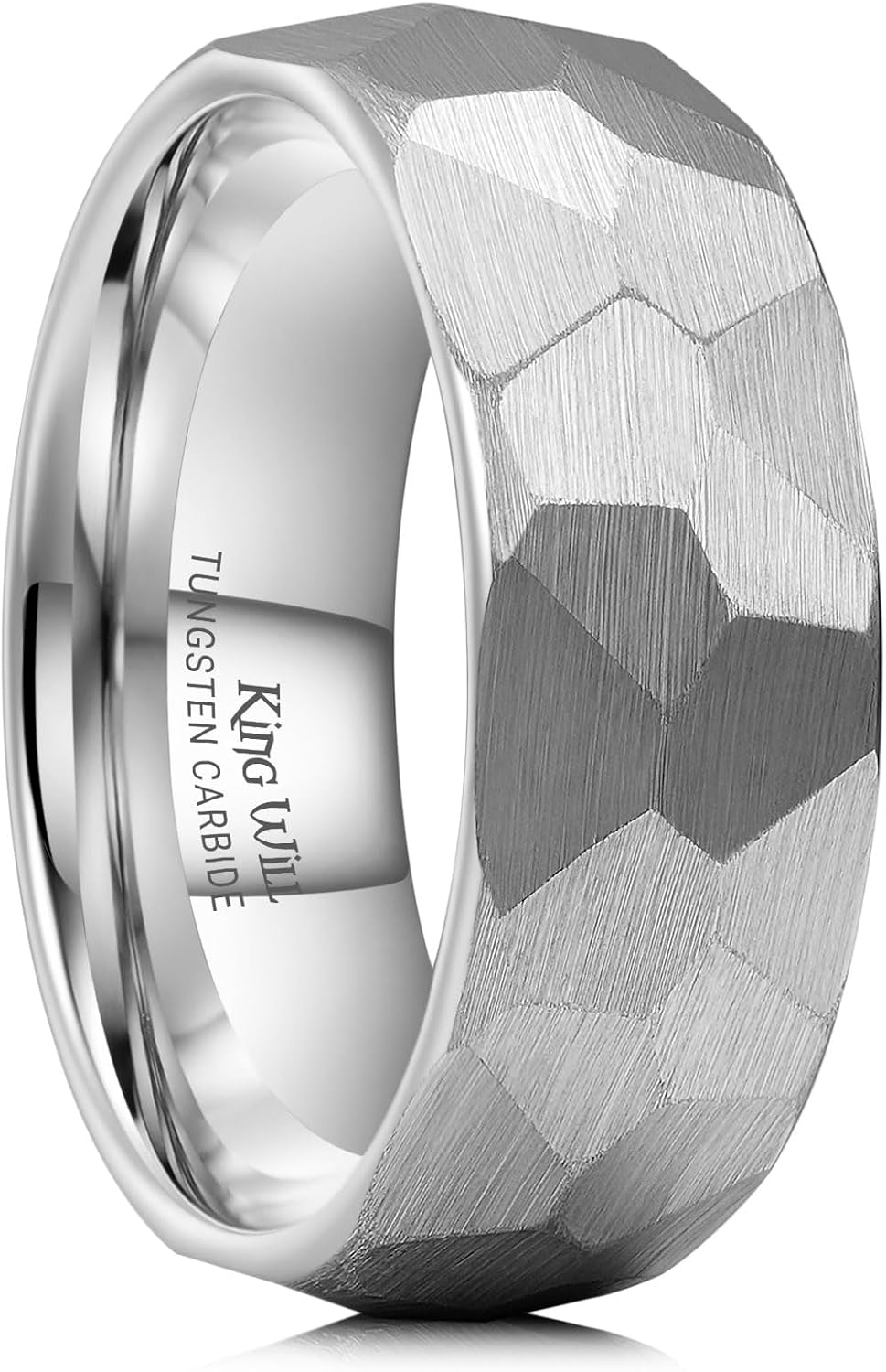 King Will 6mm 8mm Men's Tungsten Carbide Wedding Ring Hammered Groove Wedding Band Mens Two Tone Black/Silver/Gold/Brown Engagement Ring for Men and Women Matte Brushed Finish Comfort Fit Size 6-14