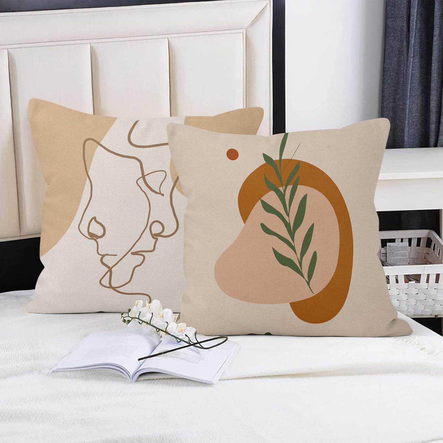 Boho Abstract Minimalist Pillow Covers 16x16 Set of 4 Botanical Leaves Plants Aesthetic Throw Pillow Cover Decorative Farmhouse Pillowcases Couch Cushion Case for Bedroom Sofa Outdoor Home Decor