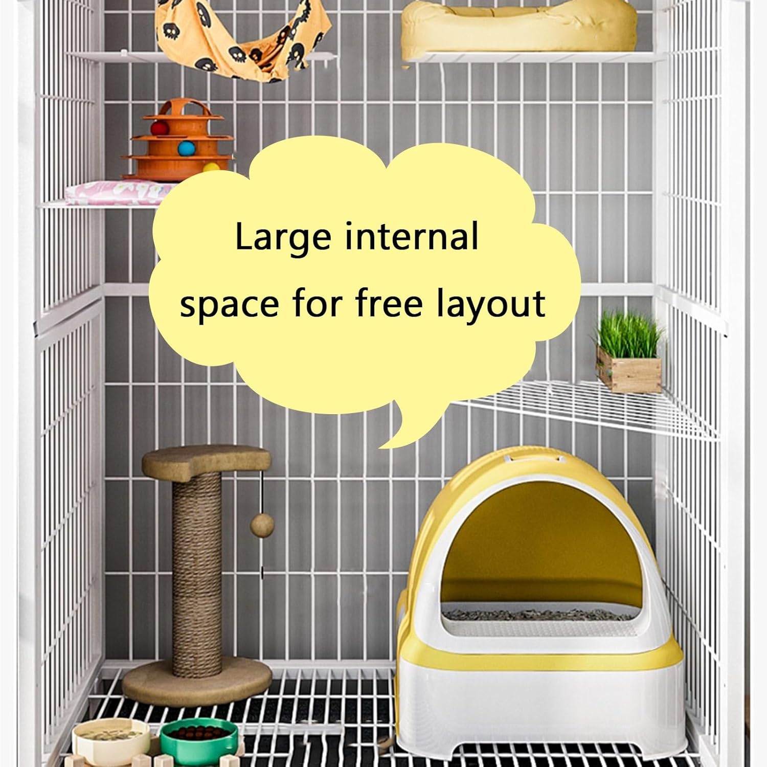 Cat Cage Indoor, 2 Tier Cat Enclosures, Cat Playpen, with Storage, Metal Playpen, with Universal Wheels, Pull-out Tray, Cat House, for 1-2 Cats(White,High125cm/49.2in)