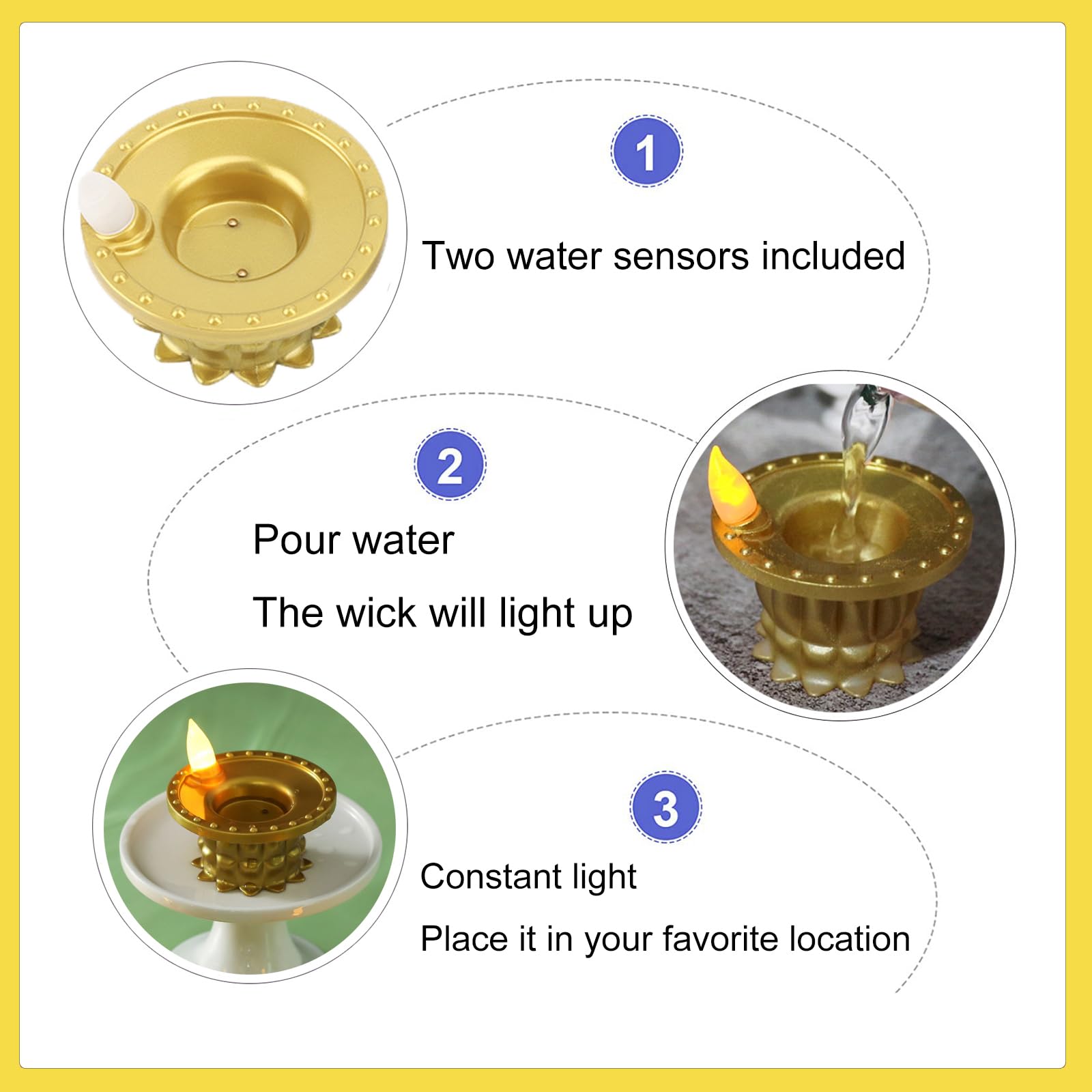Lot de 12 lampes Diwali Diyas - Lumières LED dorées - Étanche - Sans flamme - Lampes à huile pour centres de table - Temples indiens Pooja - Cadeau de pendaison de crémaillère