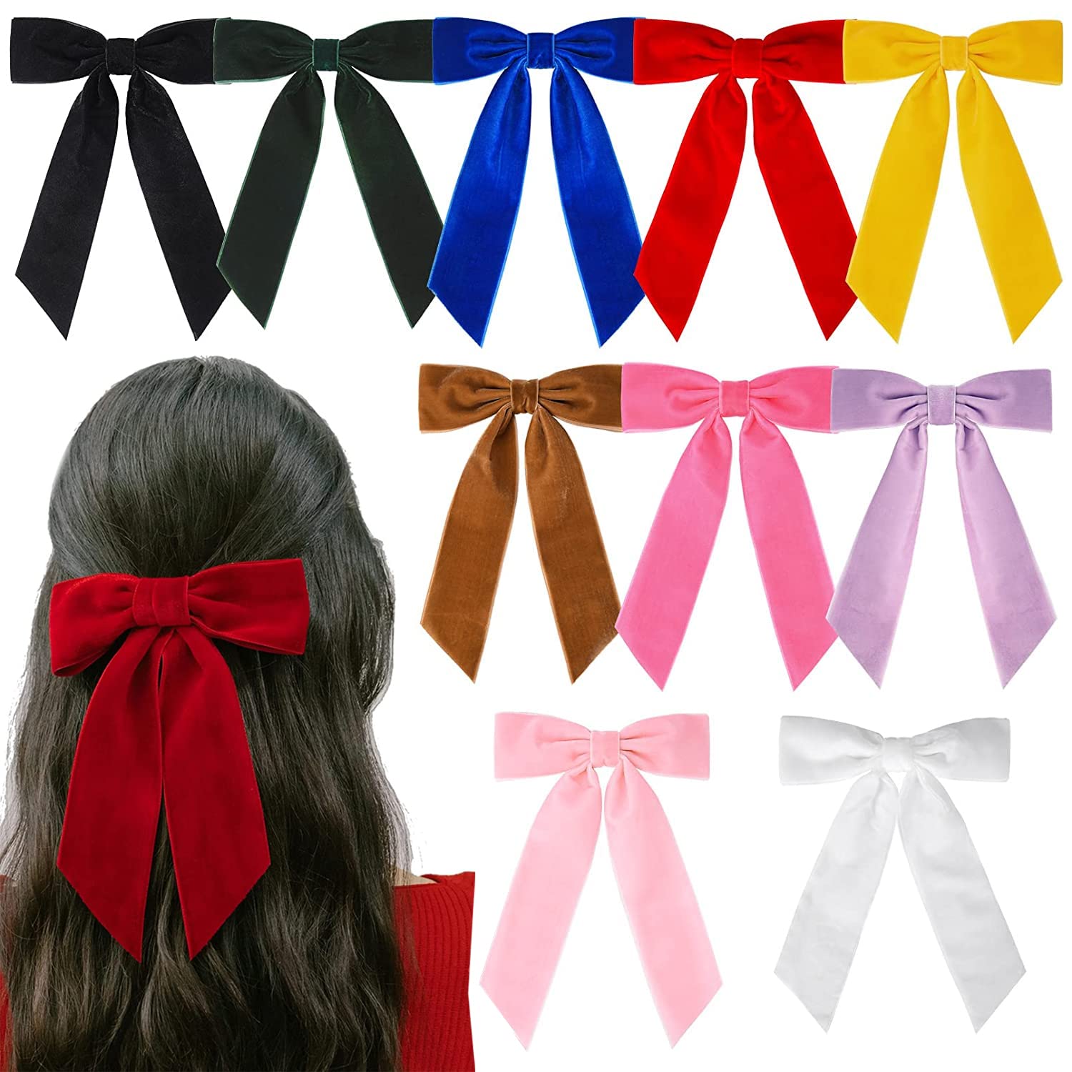 10PCS Velvet Hair Bows Hair Clips 5" Hair Ribbons for Women Fall Alligator Clips Hair Accessories for Girls Toddlers Kids