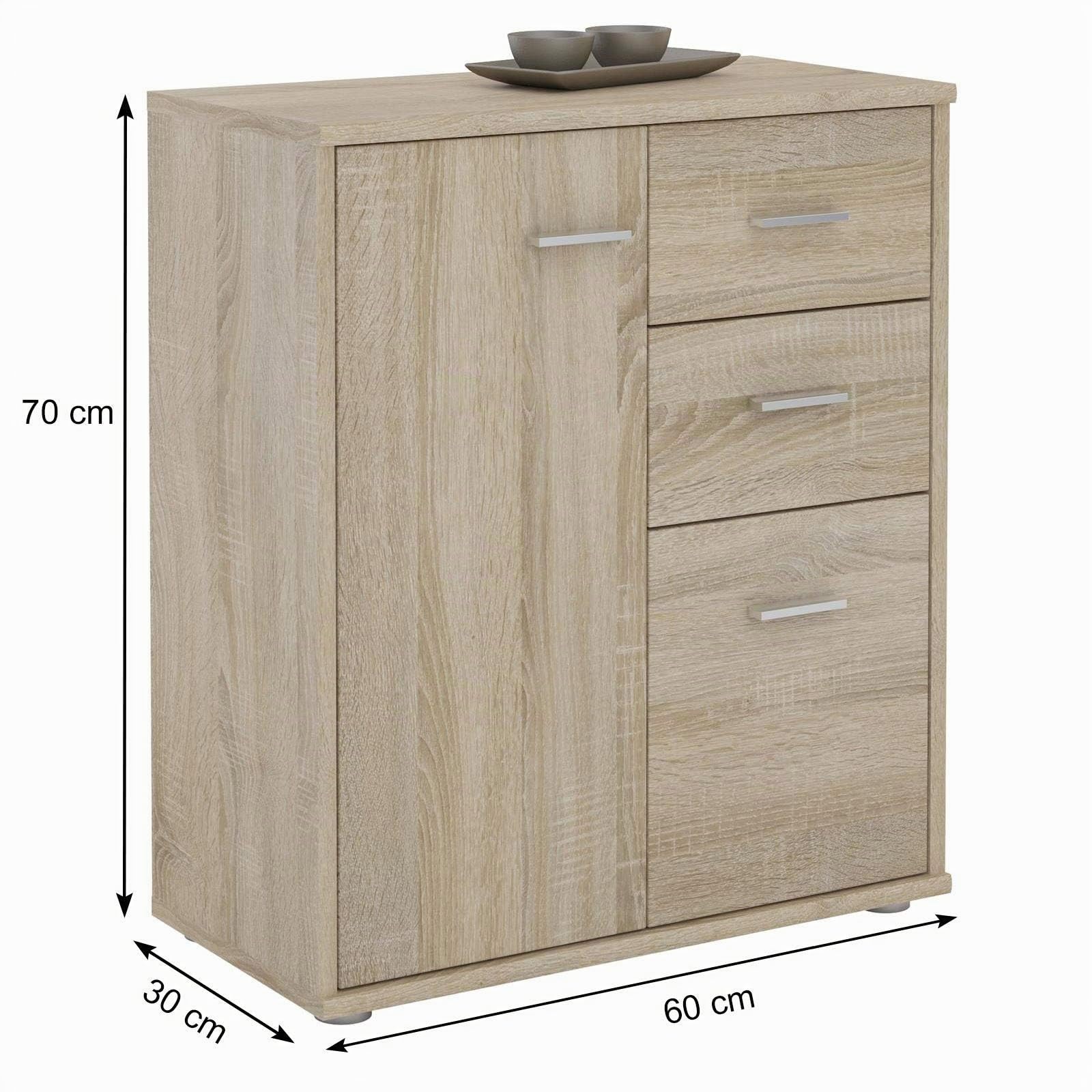 IDIMEX Buffet Remy, Commode Meuble de Rangement avec 2 tiroirs et 2 Portes, en mélaminé décor chêne Sonoma