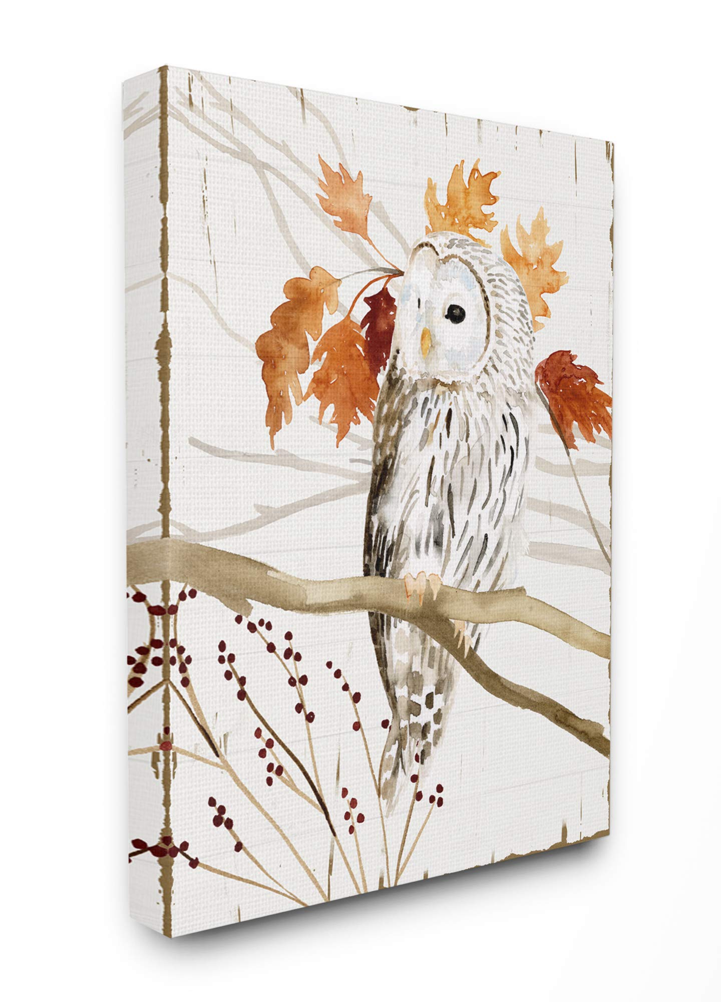 Stupell Industries Owl in Fall Forest Animal Watercolor Painting Canvas Wall Art, 16 x 20, Design by Artist Victoria Borges