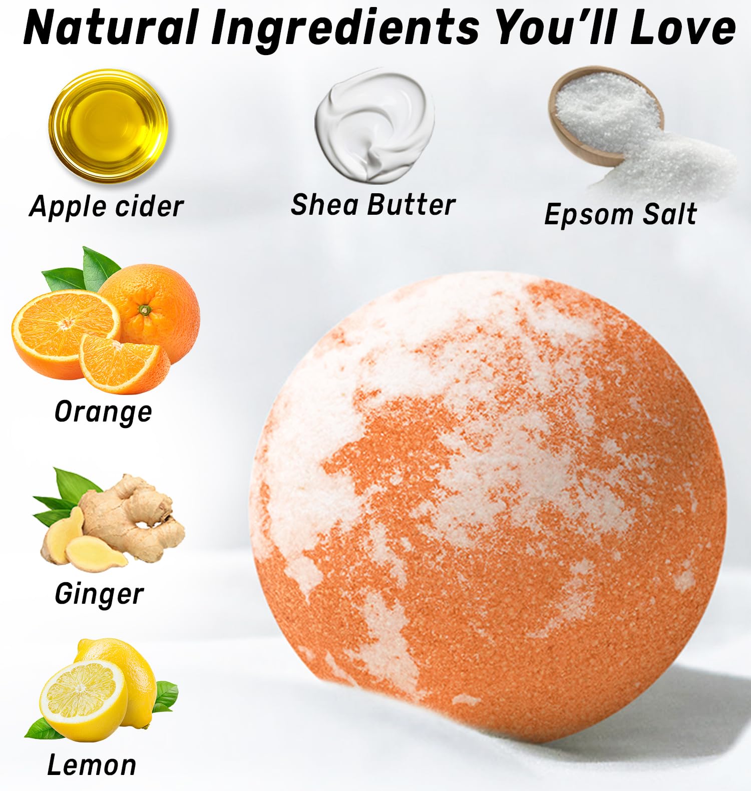 Natural Detox Fizzing Bubble Bath Bombs Apple Cider Ginger & Lemon Essential Oils Cleanse Hydrate Skin Extra Large Handmade Relaxing Spa Gift Set for Women & Men Organic Bath Bombs