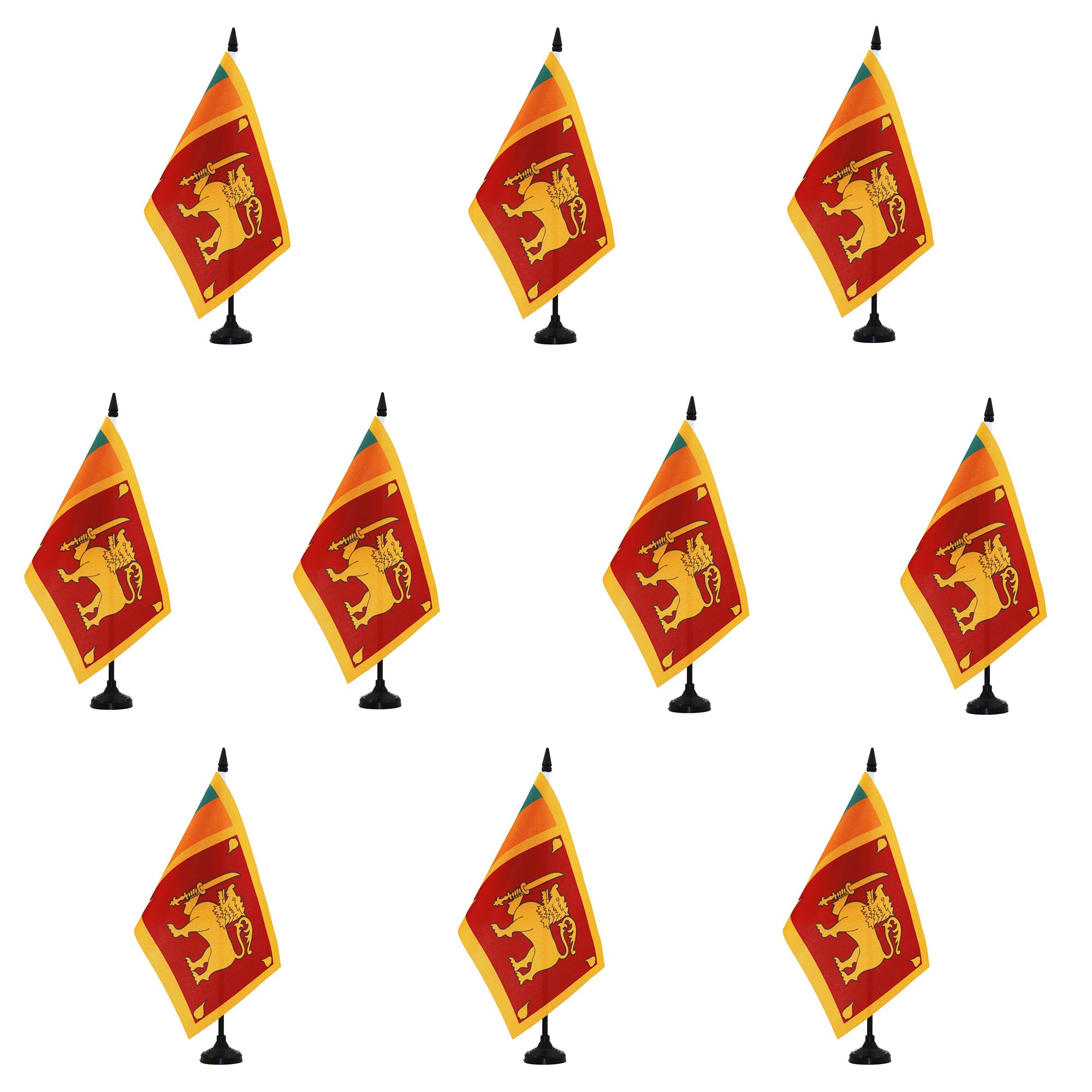 AZ FLAG - Set of 10 Sri Lanka Table Flag 5'' x 8'' - 10 Small Sri Lankan Office Flags 100% Polyester 21 x 14 cm - Mini Desk Flag with 10'' Pole and Black Plastic Base