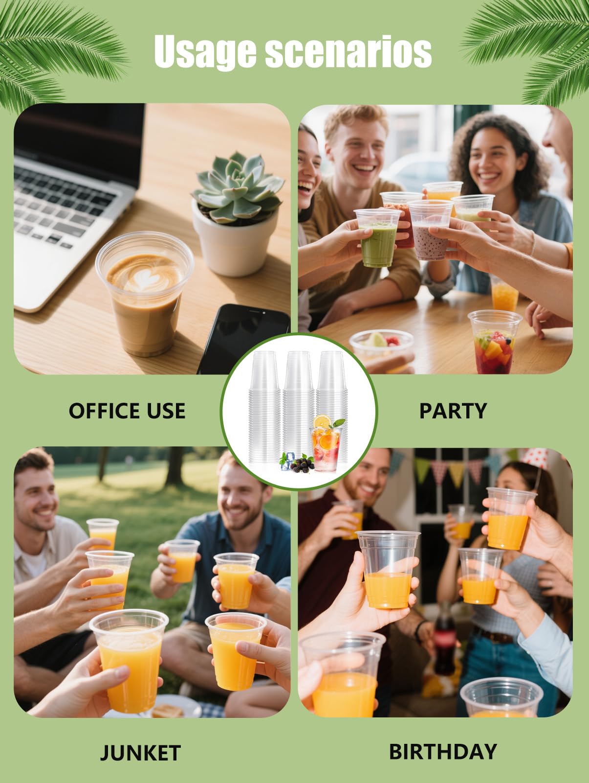 300 Stück 350ML durchsichtige plastikbecher,Wiederverwendbar becher plastik,Geeignet für Eiskaffee,Milchtee,Cola,Orangensaft und andere kalte Getränke,geeignet für Partys,Picknicks,Bankette