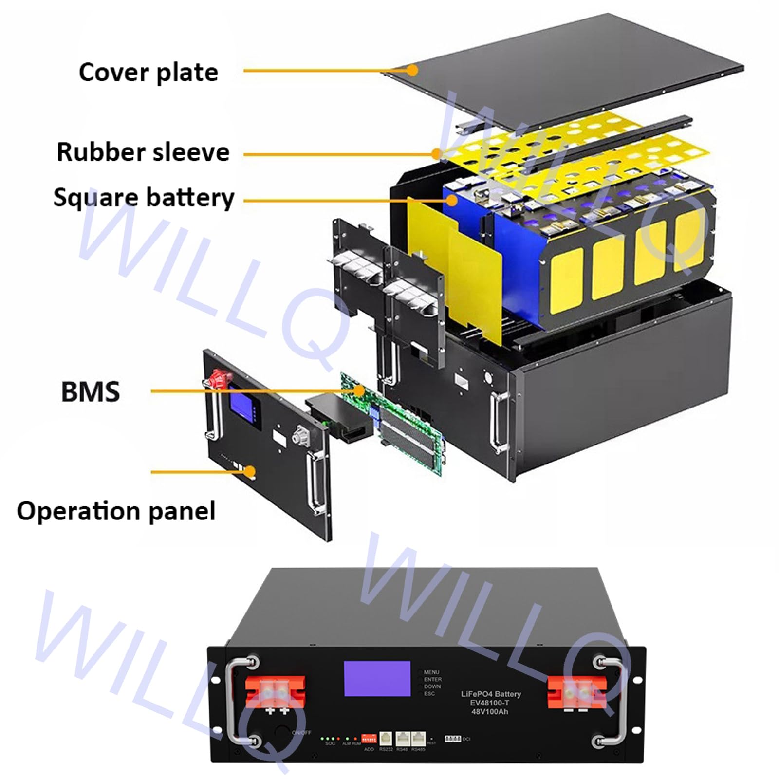 Batería Recargable Ciclo Profundo LiFePO4 Litio 48V 100Ah 5 KWh 3000 ciclos de Vida con BMS Monitor LED Uso para RV Fuente de alimentación Solar Marina terrestre Fuera de la Red
