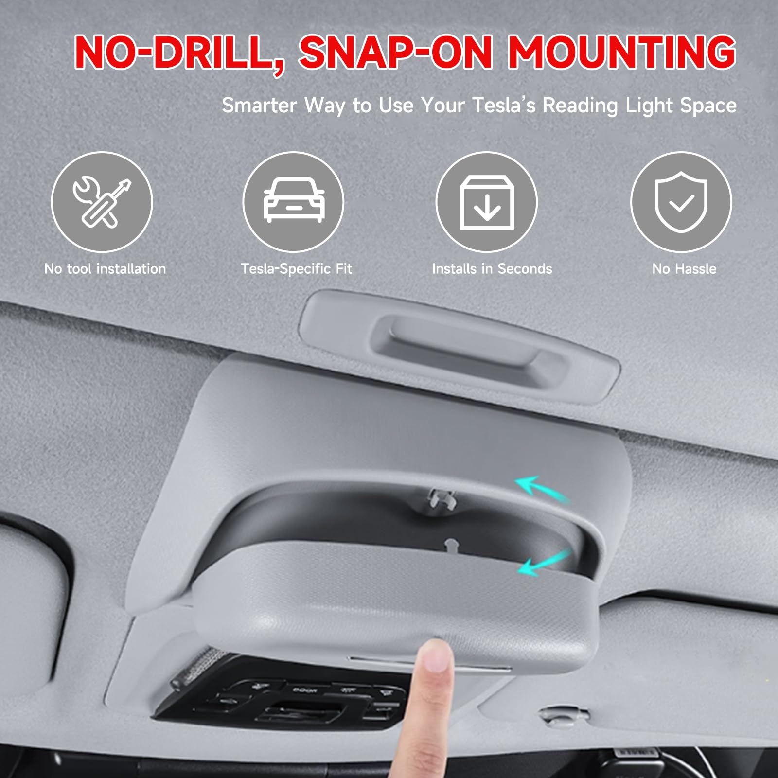 Glasses Case, Car Sunglasses Holder for 2021-2025 Tesla Model Y, Eyeglass Storage Box, Automotive Interior Storage Box, Flocking Material, Easy Installation, Accessories Replace for Model Y juniper