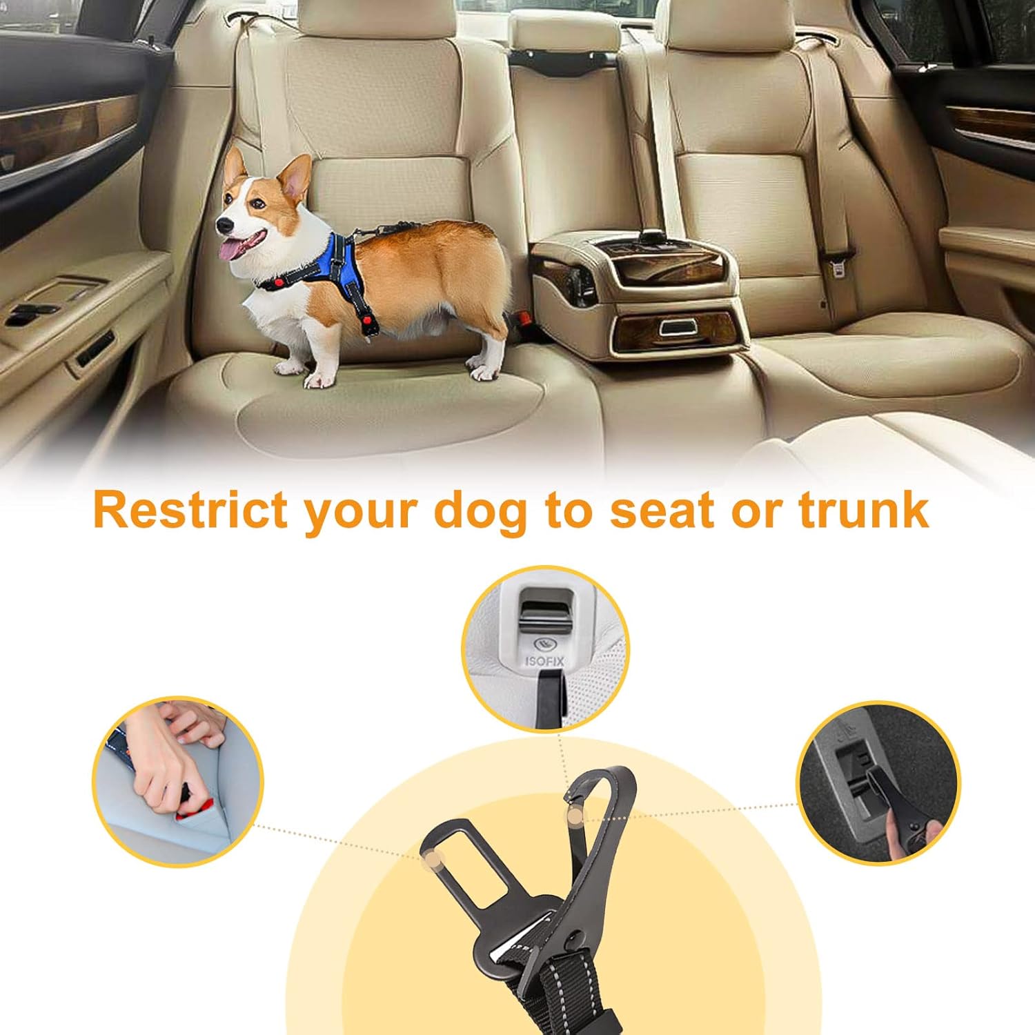 PIYU Dog Car Harness Seatbelt Set, Pet Vest Harness with Dual Hooks
